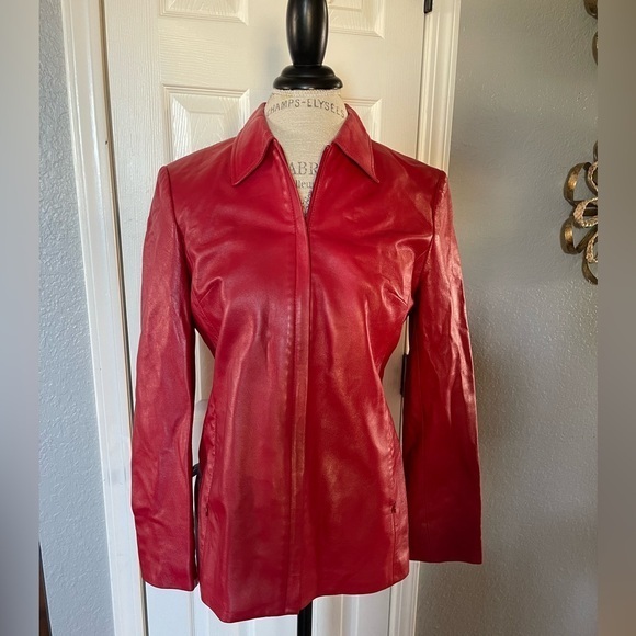 Liz Claiborne Red Leather Jacket Size 8 - Picture 1 of 5